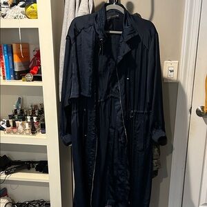 Zara Womens navy blue long nylon jacket